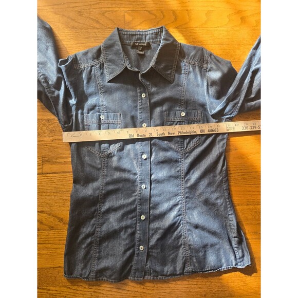 St John Cotton & Cashmere Denim Chambray Long Sleeve Button Down Shirt Size 8 - Picture 7 of 7